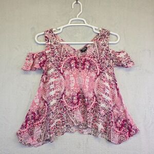 A New Approach Top Womens‎ M Cold Shoulder Floral Fairy Coquette Flowy Shirt